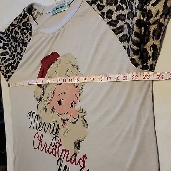 NWT Southern Grace Leopard Sleeve Merry Christmas Ya'll Top/Tee Women's Size XL - Picture 4 of 10